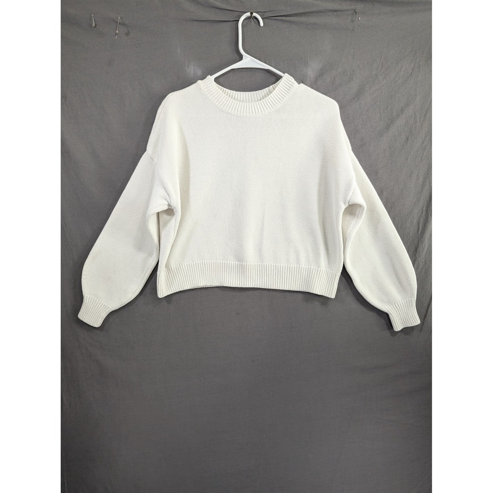Hollister Womens XS White Crew Neck Long Sleeve Cropped Knit Sweater